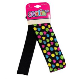 36 Bulk Stylin' Girls 2 Piece Headbands In Colorful Polkadot Hearts Design
