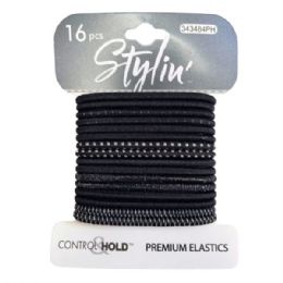 36 Bulk Stylin' 16 Piece Control Hold Premium Hair Elastics In Black