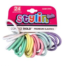 36 Bulk Stylin' Girls 24 Piece Small Ponyholders In Assorted Pastel Colors