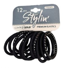 36 Bulk Stylin' 12 Piece Control Hold Ponyholders In Black & Gray Tones