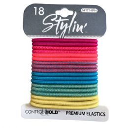 36 Bulk Stylin' 18 Piece Control Hold Premium Hair Elastics In Bright Neon Colors