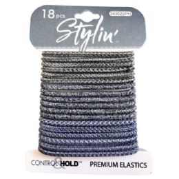 36 Bulk Stylin' 18 Piece Control Hold Premium Hair Elastics In Heathered Black