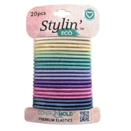 36 Bulk Stylin' 20 Piece Eco Control Hold Premium Hair Elastics In Pastel Colors