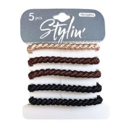 36 Bulk Stylin' 5 Piece Bracelet Hair Elastics In Assorted Colors
