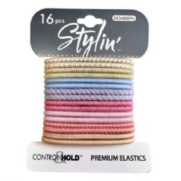 36 Bulk Stylin' 16 Piece Control Hold Premium Hair Elastics In Pastel Tones