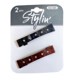 36 Bulk Stylin' 2 Piece Barrettes With Rhinestone Details In Assorted Colors
