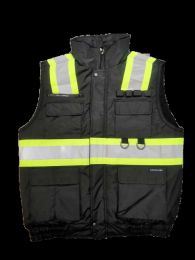 12 Bulk Mens High Viz Class 3 Heavy Padded MultI-Pocket Vest Black