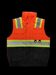 12 Bulk Mens High Viz Class 3 Heavy Padded MultI-Pocket Vest Orange