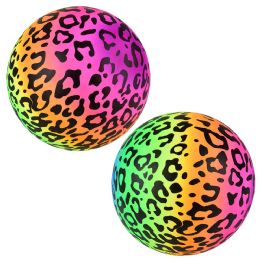 144 Bulk Leopard Print Rainbow Ball 9"