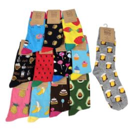 24 Bulk 1pr Fun Print Crew Socks 10-13 [food] *unisex