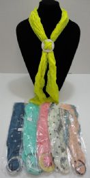 24 Bulk Fashion Scarf With Slide Buckle [polka Dots & Paisley]