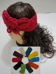 24 Bulk Hand Knitted Ear Band [solid Color Loop W Bow]