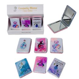 24 Bulk Folding Compact Mirror [shaking Glitter Perfume Bottle]3.25"x2.5"