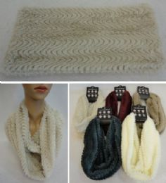 24 Bulk Plush Infinity Scarf [wavy Line Pattern] Double Wrap