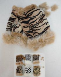 24 Bulk Ladies Suede With Fur Fingerless Gloves [animal Print]