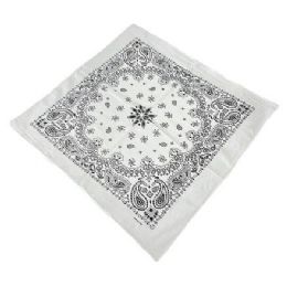 24 Bulk BandanA-White Paisley Print