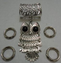 24 Bulk Scarf Charm: Owl With Black Stone Eyes
