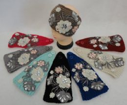 48 Bulk Wide Hand Knitted Ear Band W Multifloral Applique [gems]