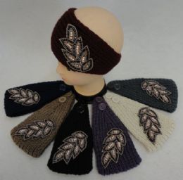 48 Bulk Hand Knitted Ear Band [jeweled Leaf]