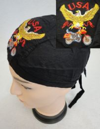 24 Bulk Embroidered Skull Cap [eagle With Bike]