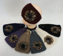 48 Bulk Wide Hand Knitted Ear Band [feathers & Beads]