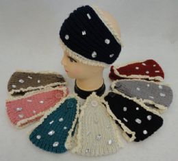 48 Bulk Hand Knitted Ear Band W Antique Lace [assorted Gems]