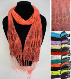 24 Bulk Sheer Scarf With FringE--Stripes/floral/sparkle