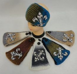 48 Bulk Wide Ear Band [color Fade/rhinestone Fleur De Lis]