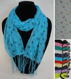 24 Bulk Sheer Scarf With FringE--Polka Dots/sparkle