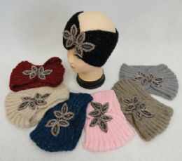 48 Bulk Hand Knitted Ear Band [loop With Beaded Applique]