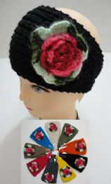 48 Bulk Hand Knitted Ear Band W/ Multicolor Flower