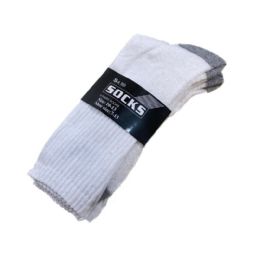 24 Bulk 3pr Men's Crew Socks 10-13 [white With Gray Heel/toe]