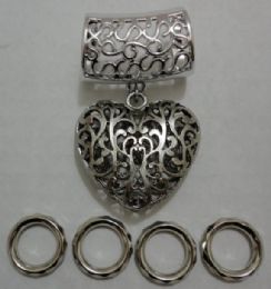 24 Bulk Scarf Charm: 3d Scrollwork Heart