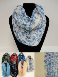 24 Bulk ExtrA-Wide Light Weight Infinity Scarf [two Tone Floral