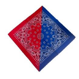 24 Bulk BandanA-Royal Blue/red Diagonal Split