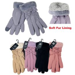 24 Bulk Ladies PlusH-Lined Touch Screen Fashion Gloves [bow Accent]