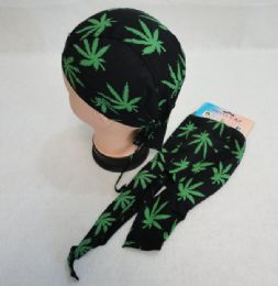 24 Bulk Skull CaP-Black With Green Marijuana Leaves