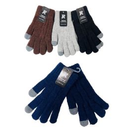 24 Bulk Men's Cable Knit Touch Screen Gloves