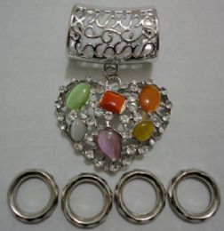 24 Bulk Scarf Charm: Colored Stone & Rhinestone Heart