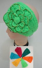 48 Bulk Wider Hand Knitted Ear BanD--Flower With Sequins