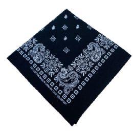 24 Bulk BandanA--Black Paisley Print