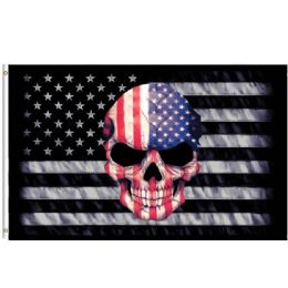 24 Bulk 3'x5' Black & White American Flag With American Flag Skull