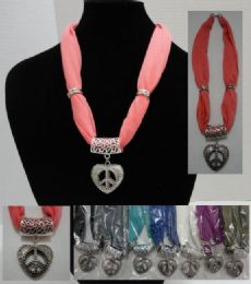 24 Bulk Short Scarf NecklacE-Peace Sign Heart 30"