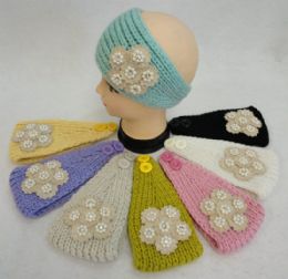 48 Bulk Hand Knitted Ear Band W Applique [flower/pearl/diamond]