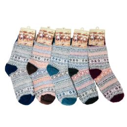 24 Bulk 1pr Ladies Lamb's Wool Socks [retro Tribal Design] 9-11
