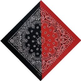 24 Bulk BandanA-Red/black Diagonal Split