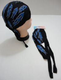 24 Bulk Skull CaP-Black With Blue Flames