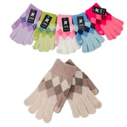 24 Bulk Ladies Brushed Faux Cashmere Touchscreen Gloves [argyle]