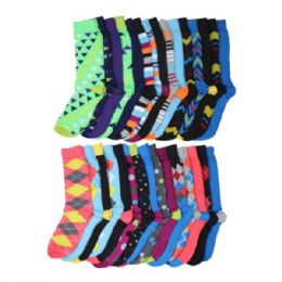 12 Bulk Harve Benard 5 Pair Assorted Men's Contemporary Designs Crew Socks