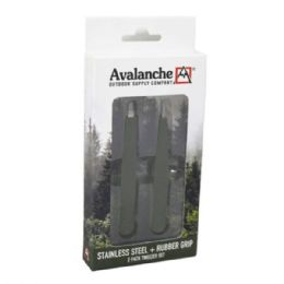 24 Bulk Avalanche Staineless Steel Tweezer Set With Rubber Grip In Green